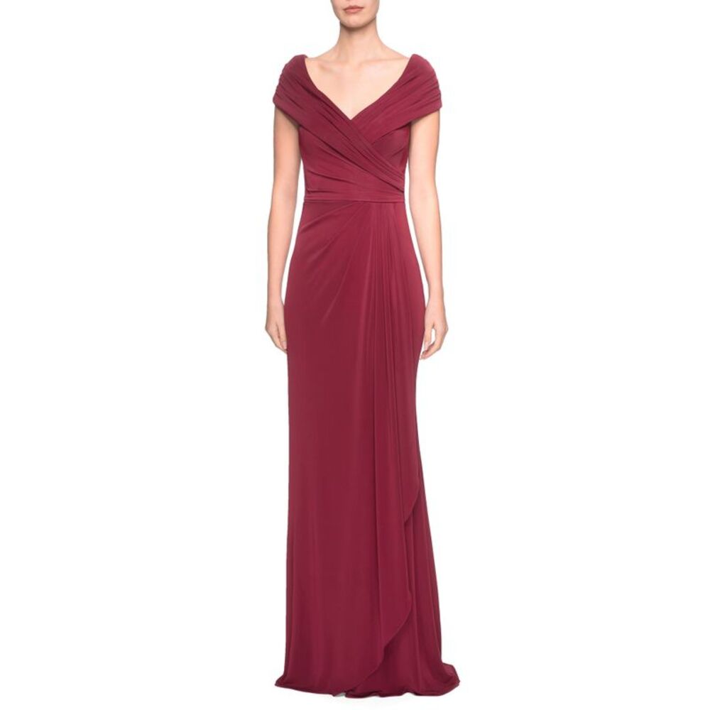 La Femme Ruched Jersey Column Gown
